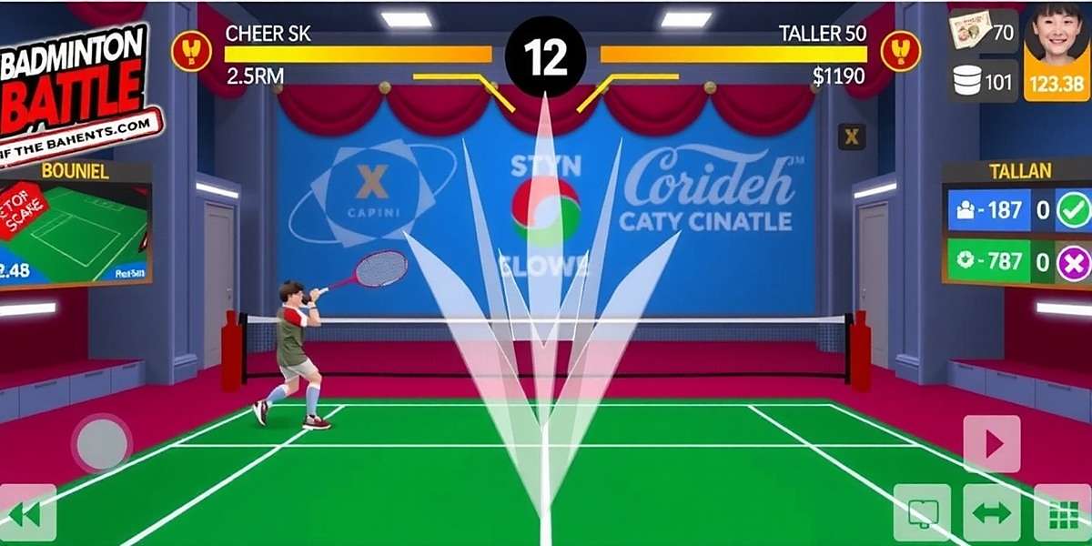 Badminton Battle gameplay showing two players competing in a match